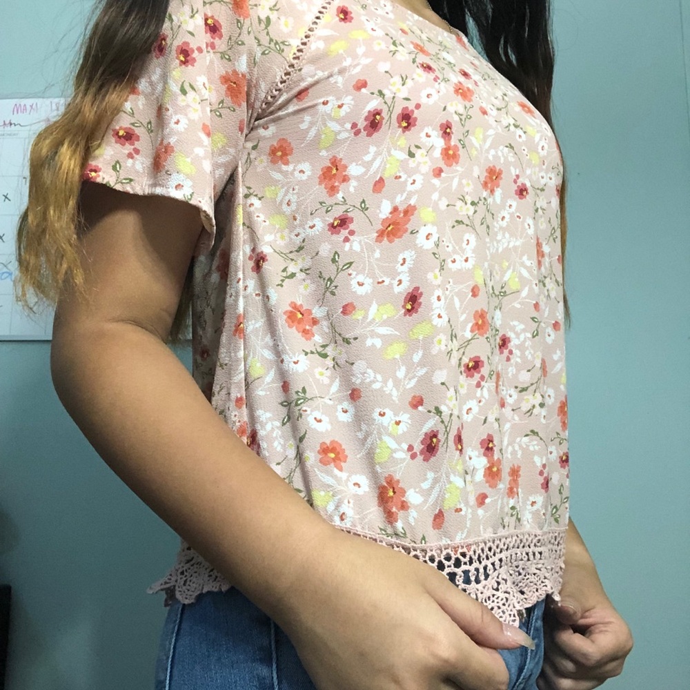 floral and lace cold-shoulder top
